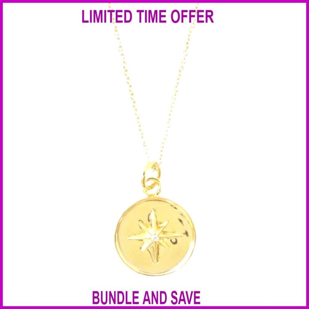 Starburst Pendant Necklace 24" Gold Plated Brass Minimalist Delicate Jewelry
